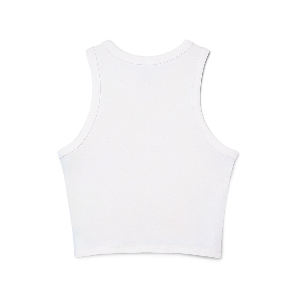 Fake Tattoo Racer Tank Top — Retro Yellow Graphic Crop Top