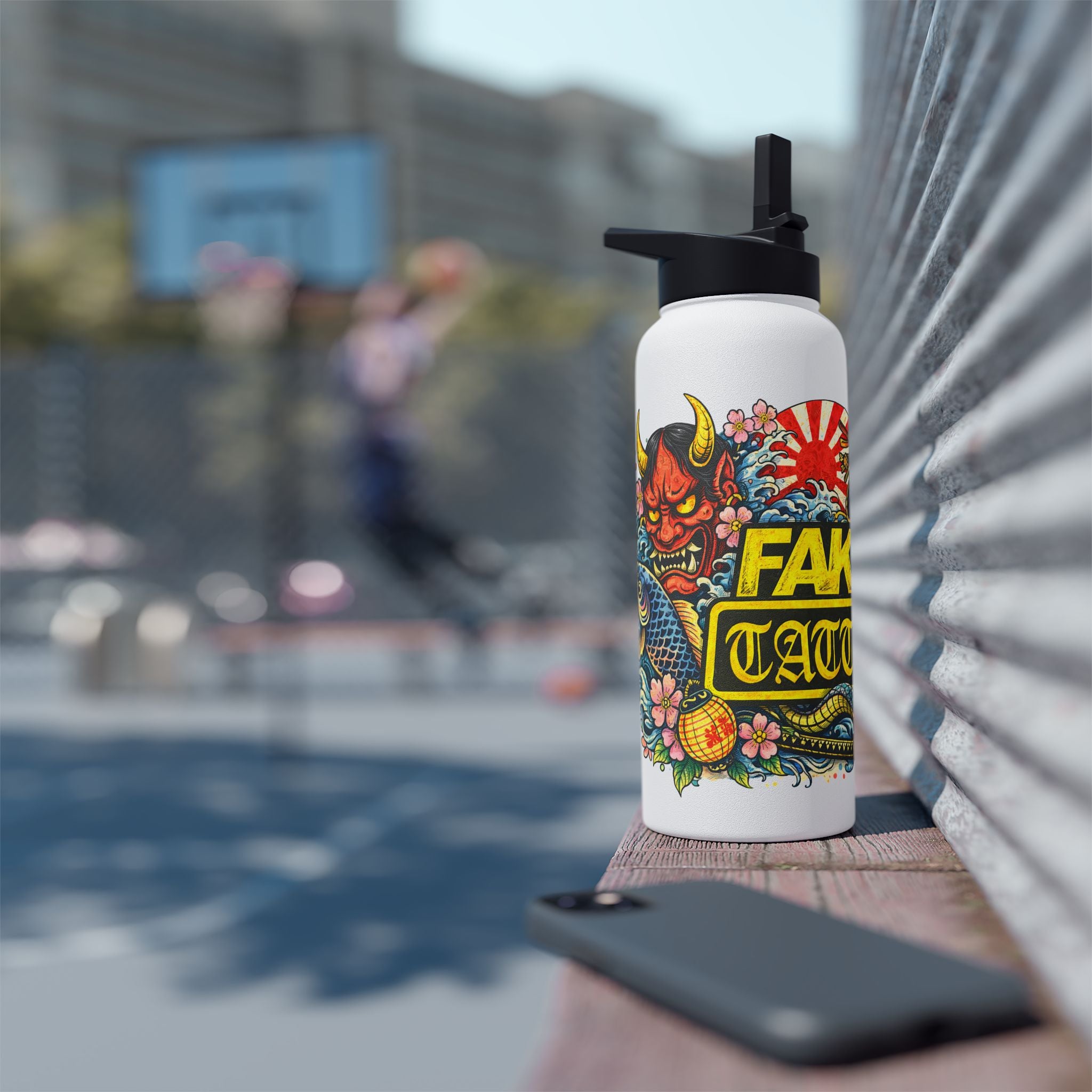 Tattoo-Style Stainless Steel Water Bottle — “Fake Tattoo” Bold Graphic