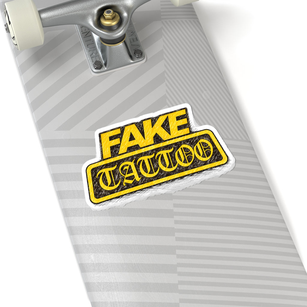 Fake Tattoo Kiss-Cut Sticker — Bold Yellow Retro Decal for Laptops & Gear