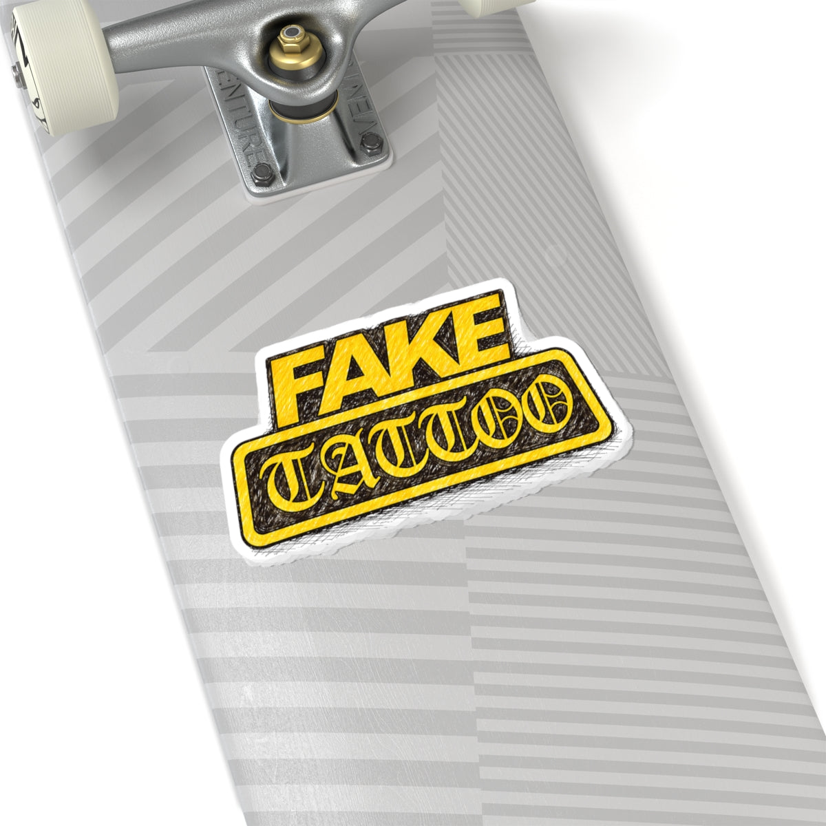 Fake Tattoo Kiss-Cut Sticker — Bold Yellow Retro Decal for Laptops & Gear