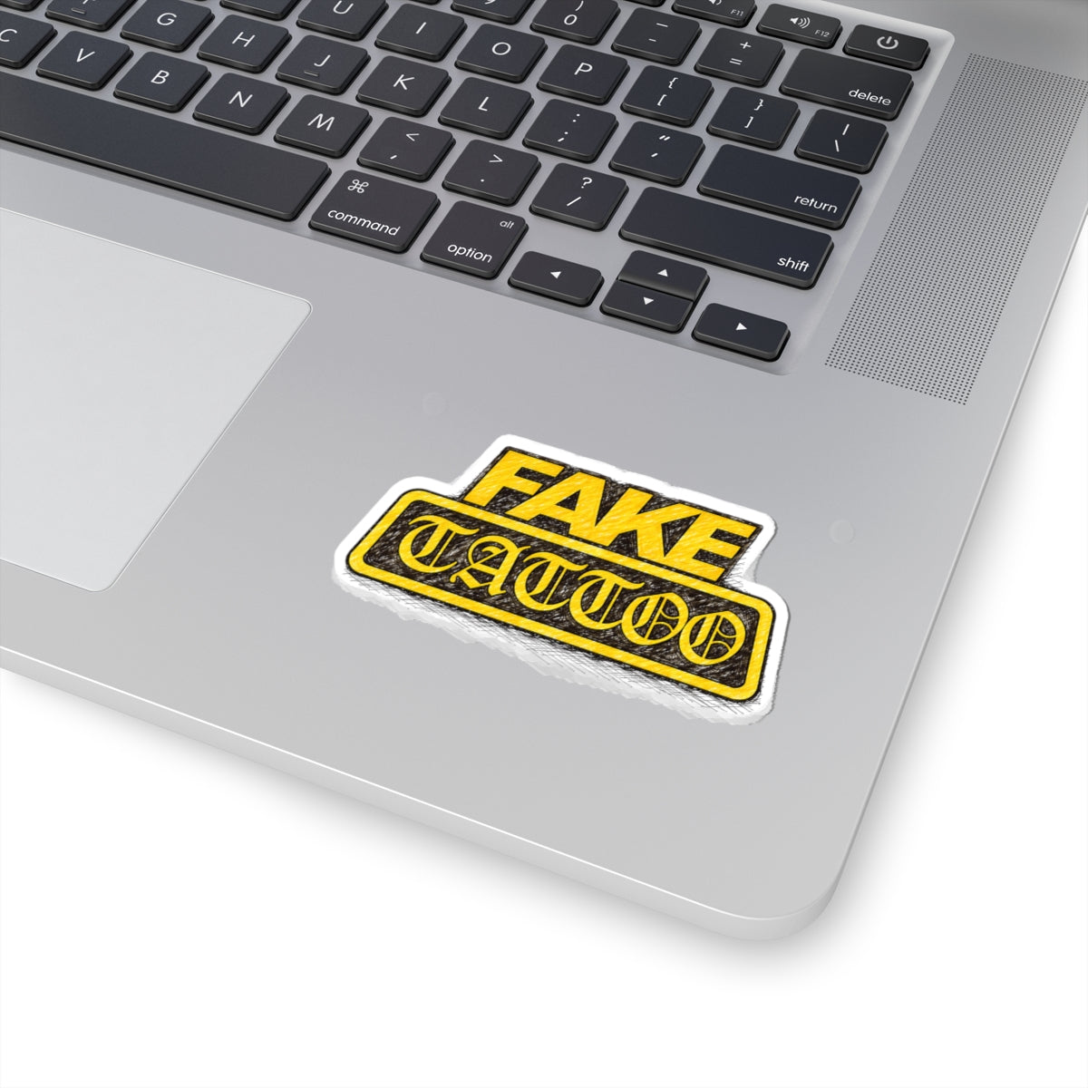 Fake Tattoo Kiss-Cut Sticker — Bold Yellow Retro Decal for Laptops & Gear