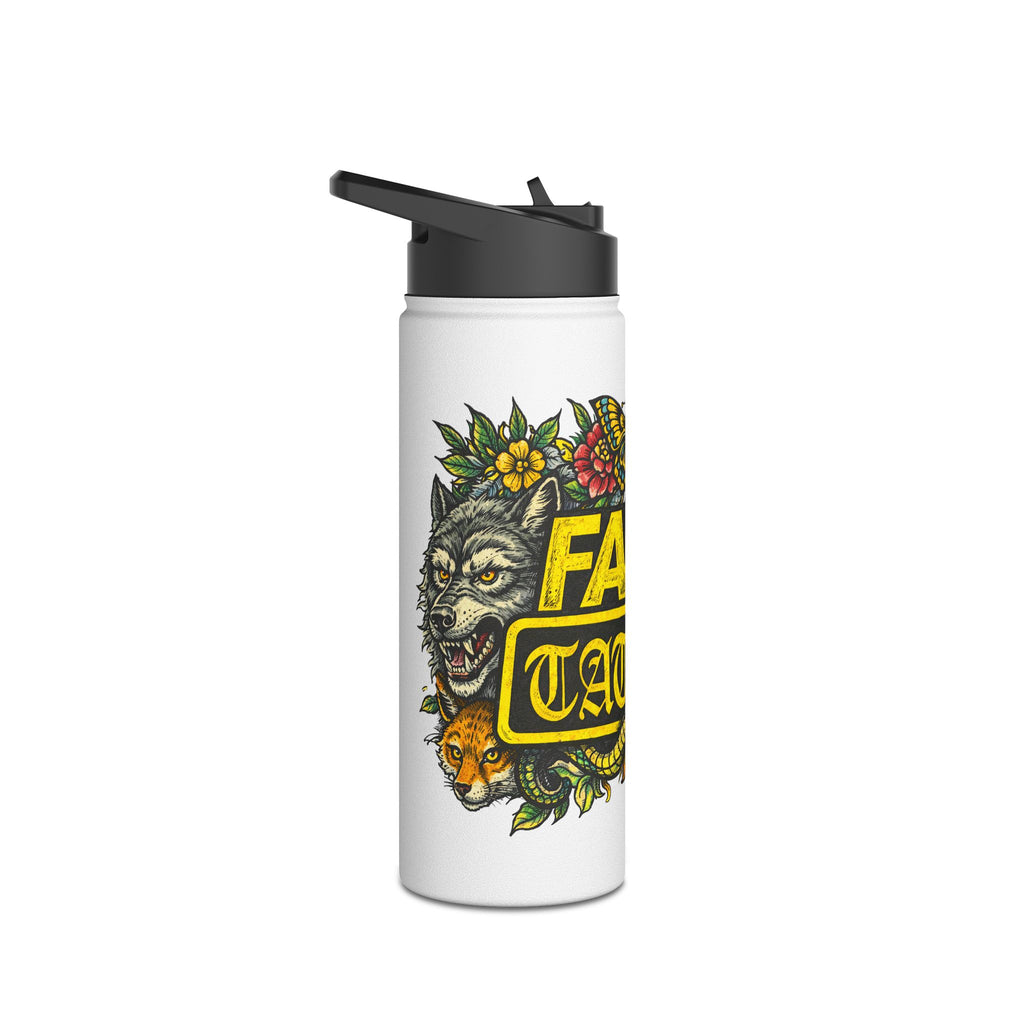 Tattoo-Style Stainless Steel Water Bottle — "Fake Tattoo" Vintage Floral Design