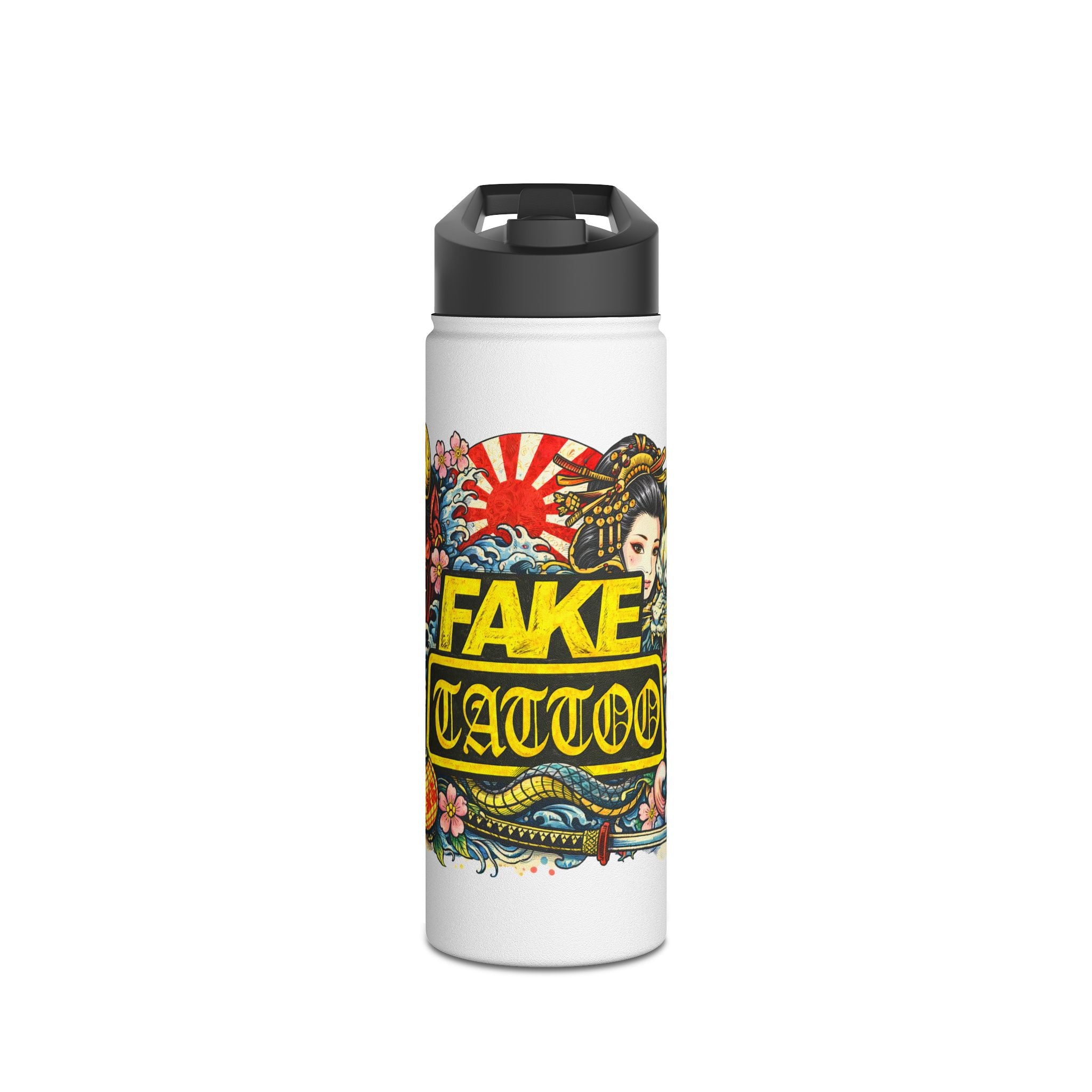 Tattoo-Style Stainless Steel Water Bottle — “Fake Tattoo” Bold Graphic
