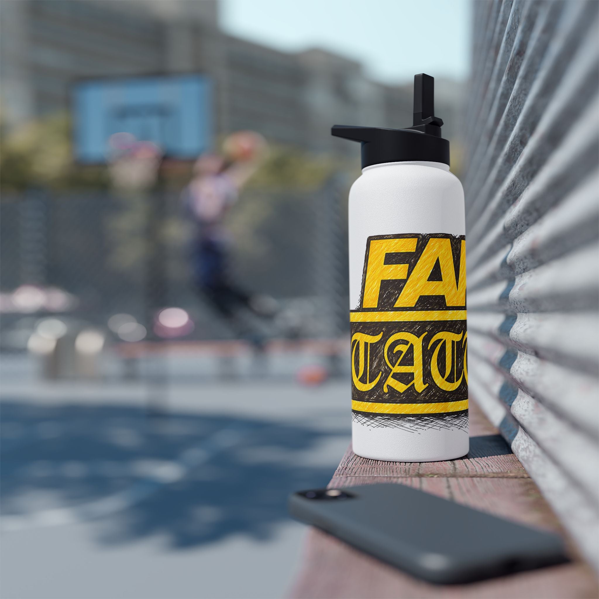 Adventure Stainless Steel Water Bottle — Bold Yellow 'Beak Battle' Graphic