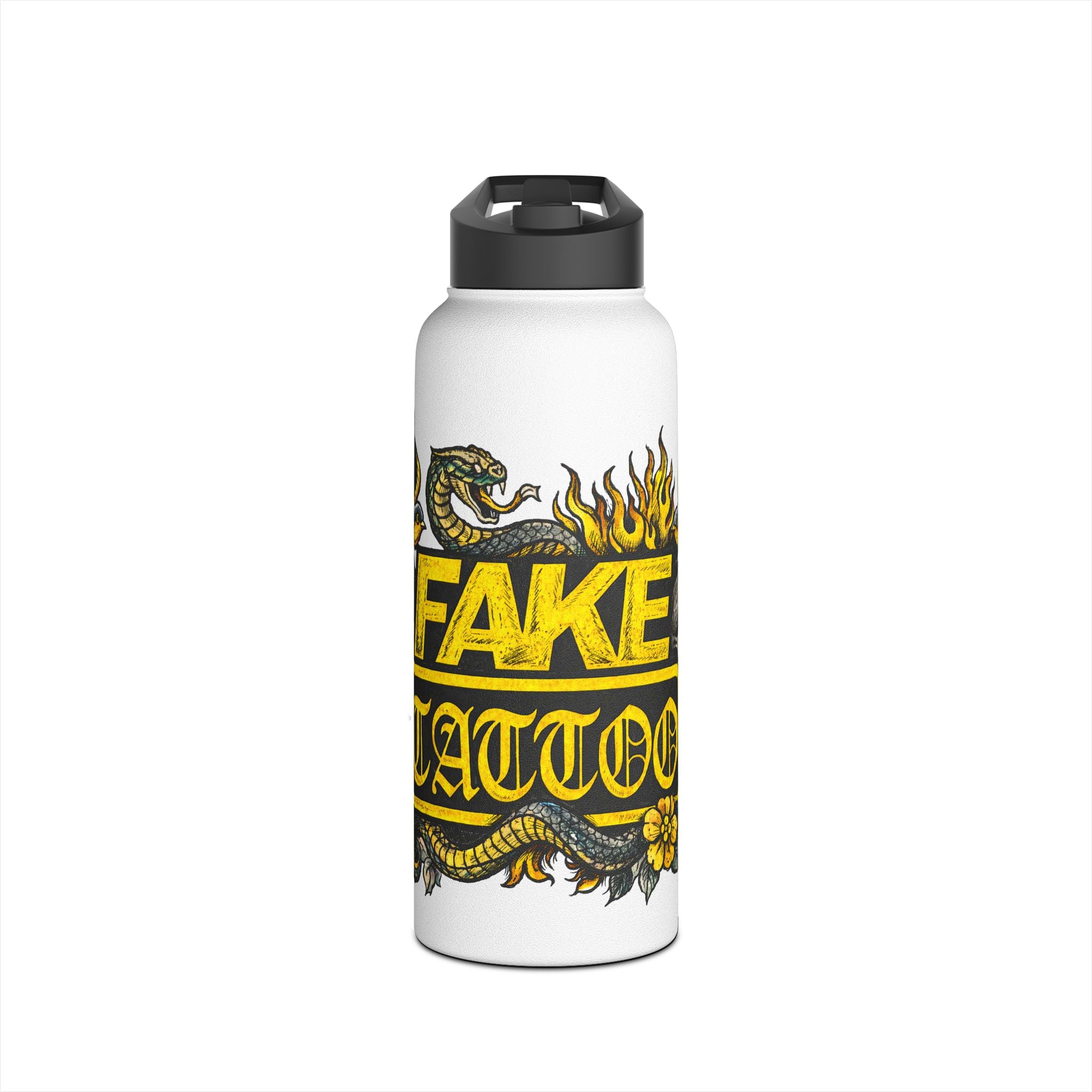 Fake Tattoo Skull & Snake Stainless Steel Water Bottle — 20oz Insulated