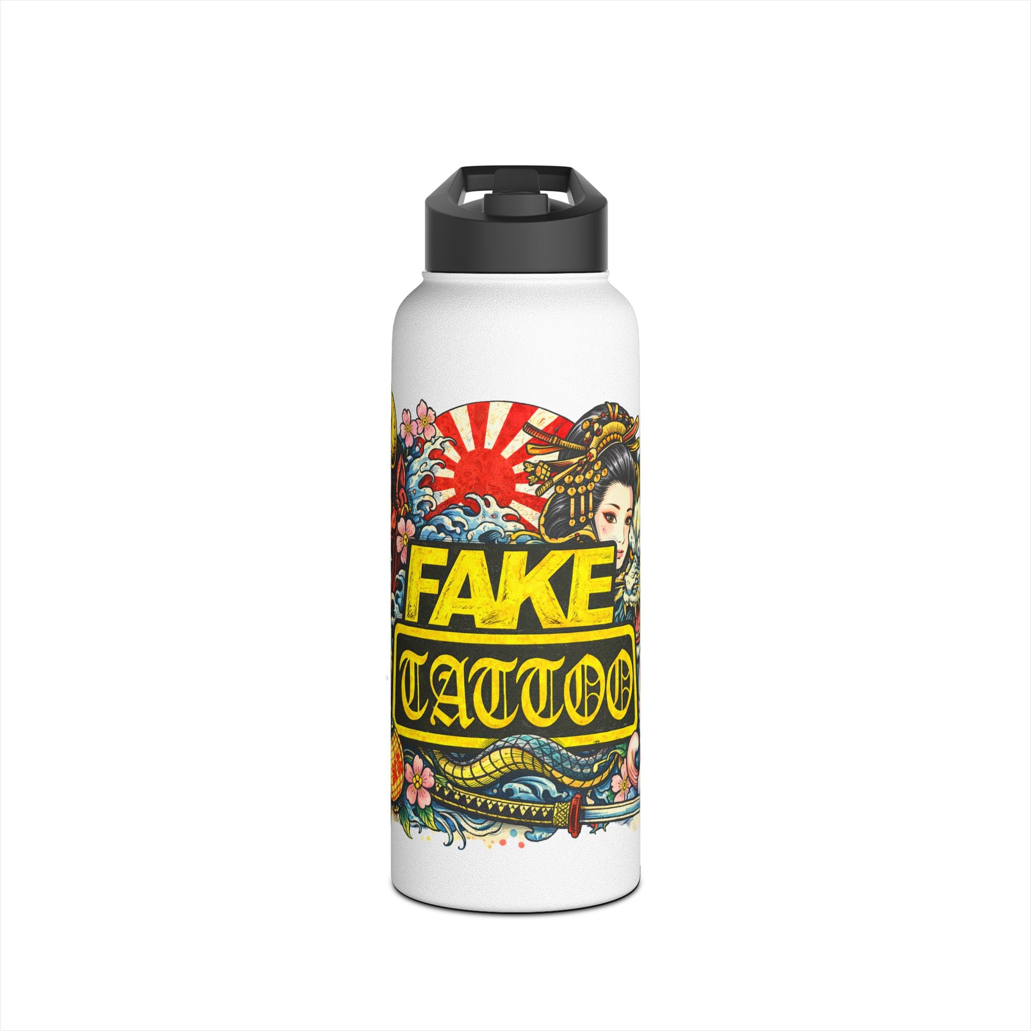 Tattoo-Style Stainless Steel Water Bottle — “Fake Tattoo” Bold Graphic