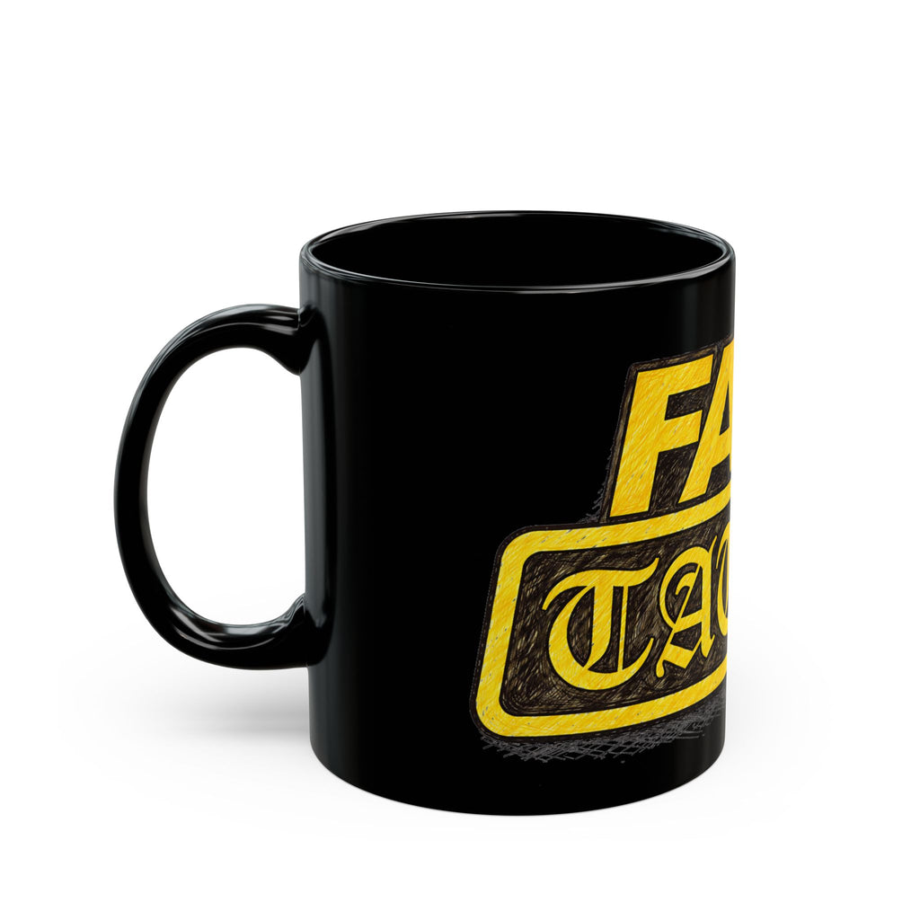 Fake Tattoo Black Mug — Bold Yellow Retro Design Coffee Cup (11oz/15oz)