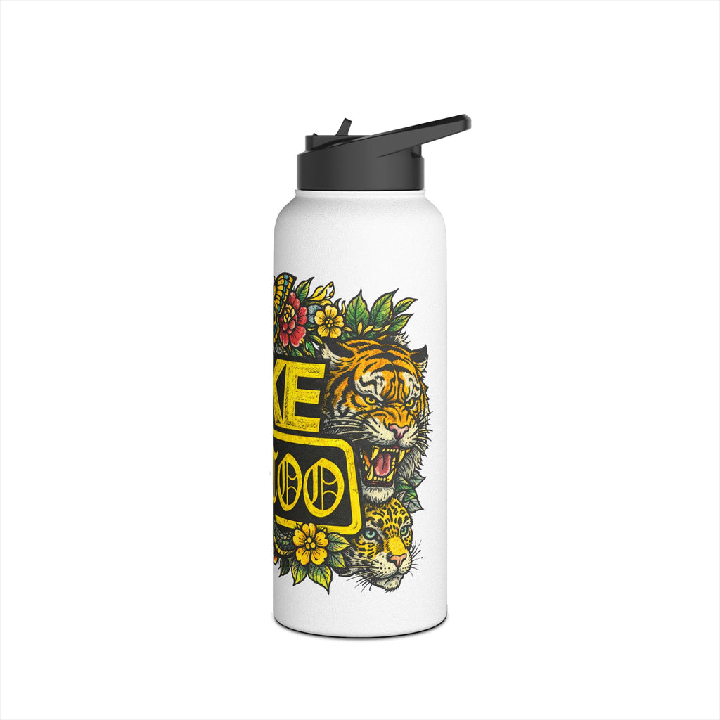 Tattoo-Style Stainless Steel Water Bottle — "Fake Tattoo" Vintage Floral Design