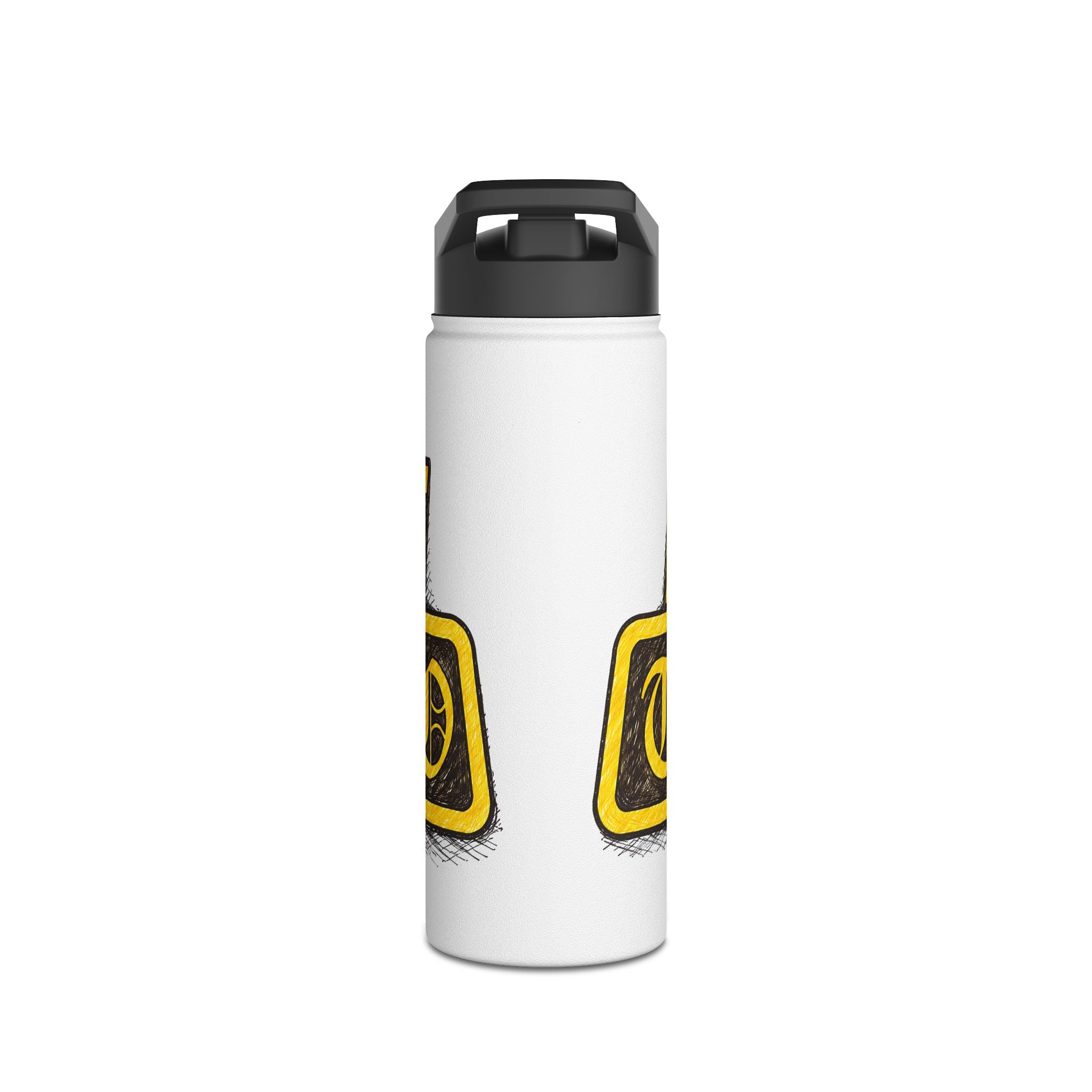 Adventure Stainless Steel Water Bottle — Bold Yellow 'Beak Battle' Graphic
