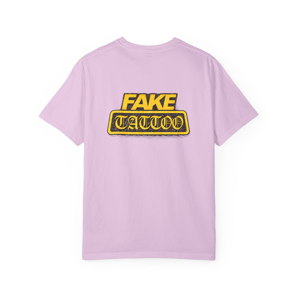 Fake Tattoo Graphic T-Shirt — Retro Yellow Chest & Back Logo