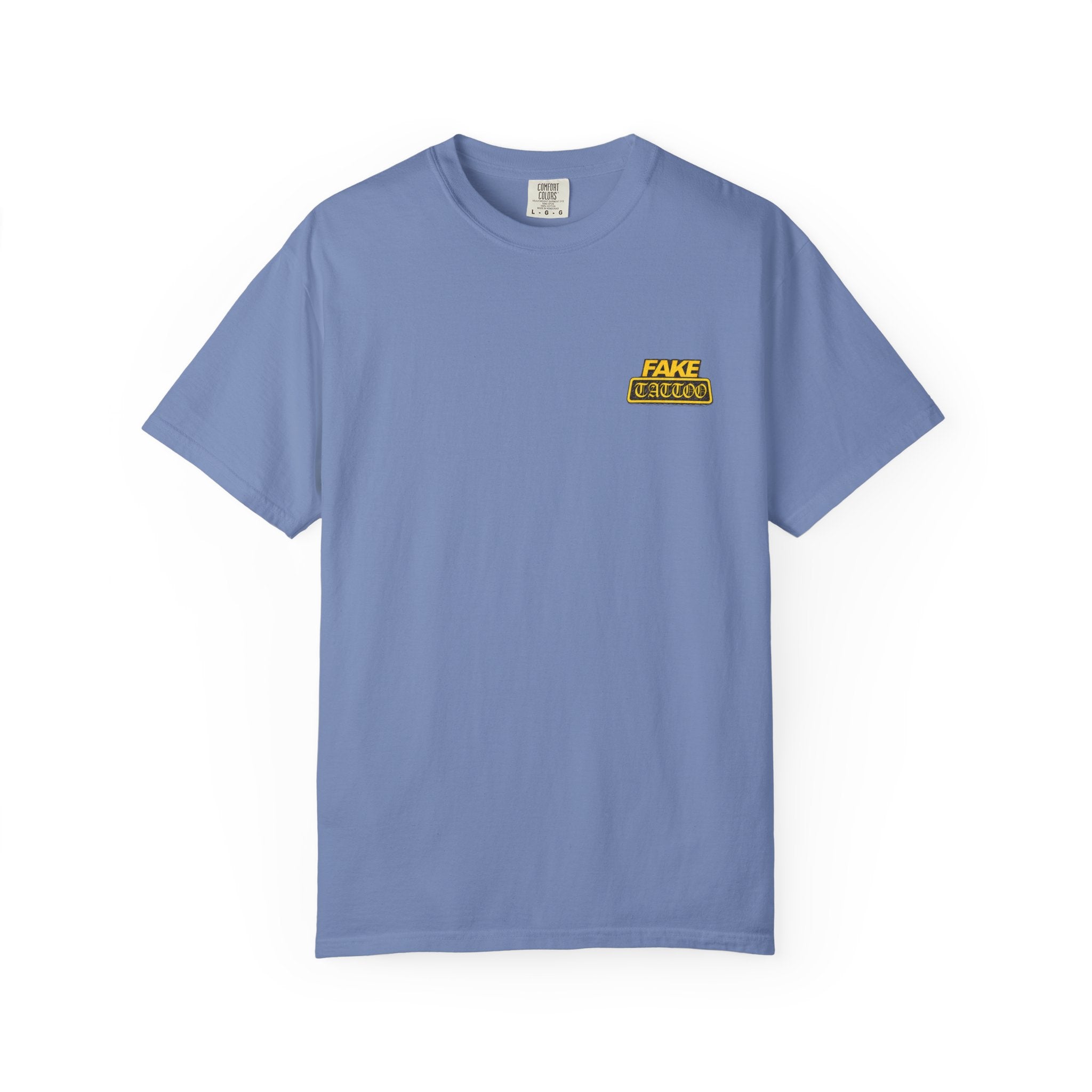 Fake Tattoo Graphic T-Shirt — Retro Yellow Chest & Back Logo