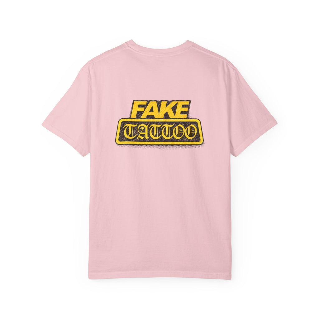Fake Tattoo Graphic T-Shirt — Retro Yellow Chest & Back Logo