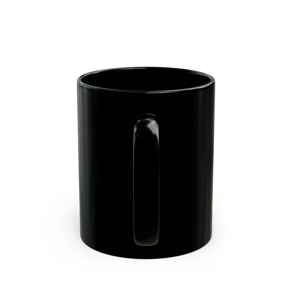 Fake Tattoo Black Mug — Bold Yellow Retro Design Coffee Cup (11oz/15oz)