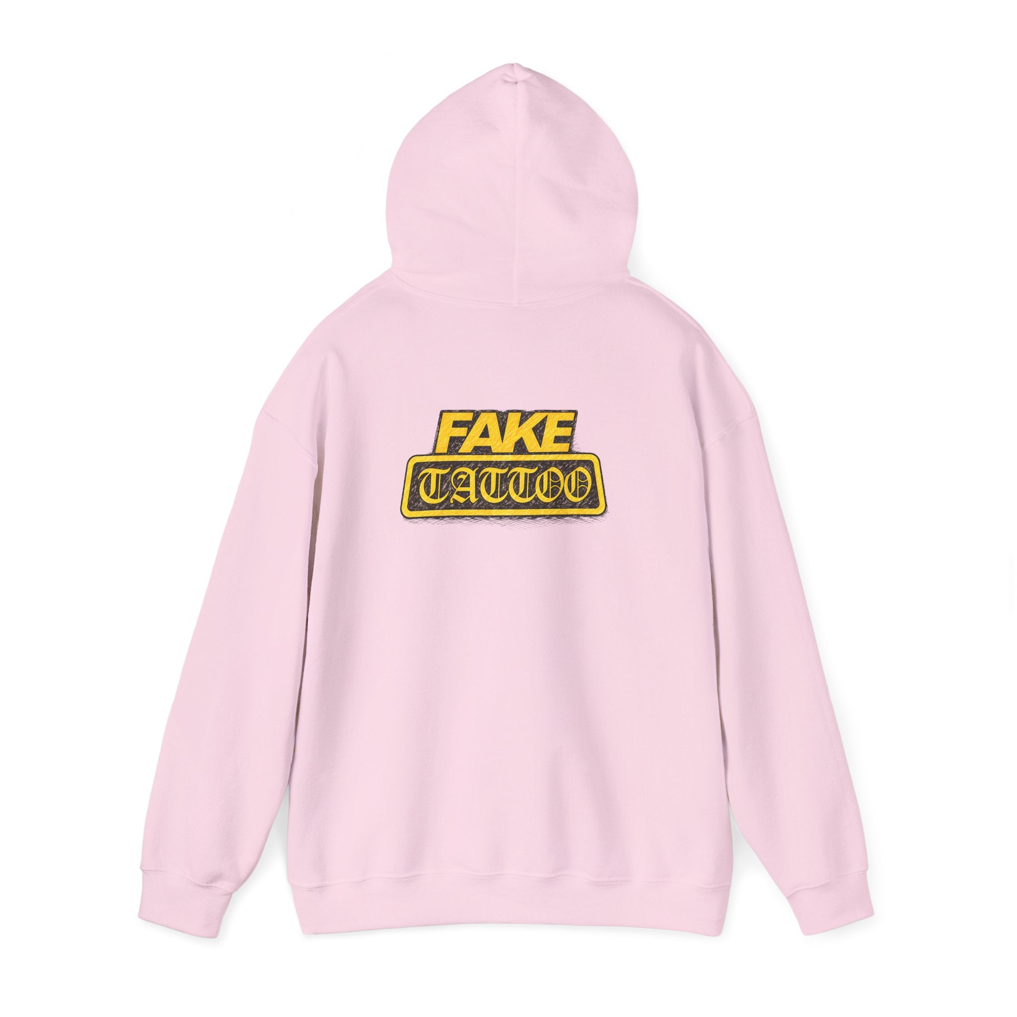 Fake Tattoo Hoodie – Retro Yellow Emblem Back Print Sweatshirt