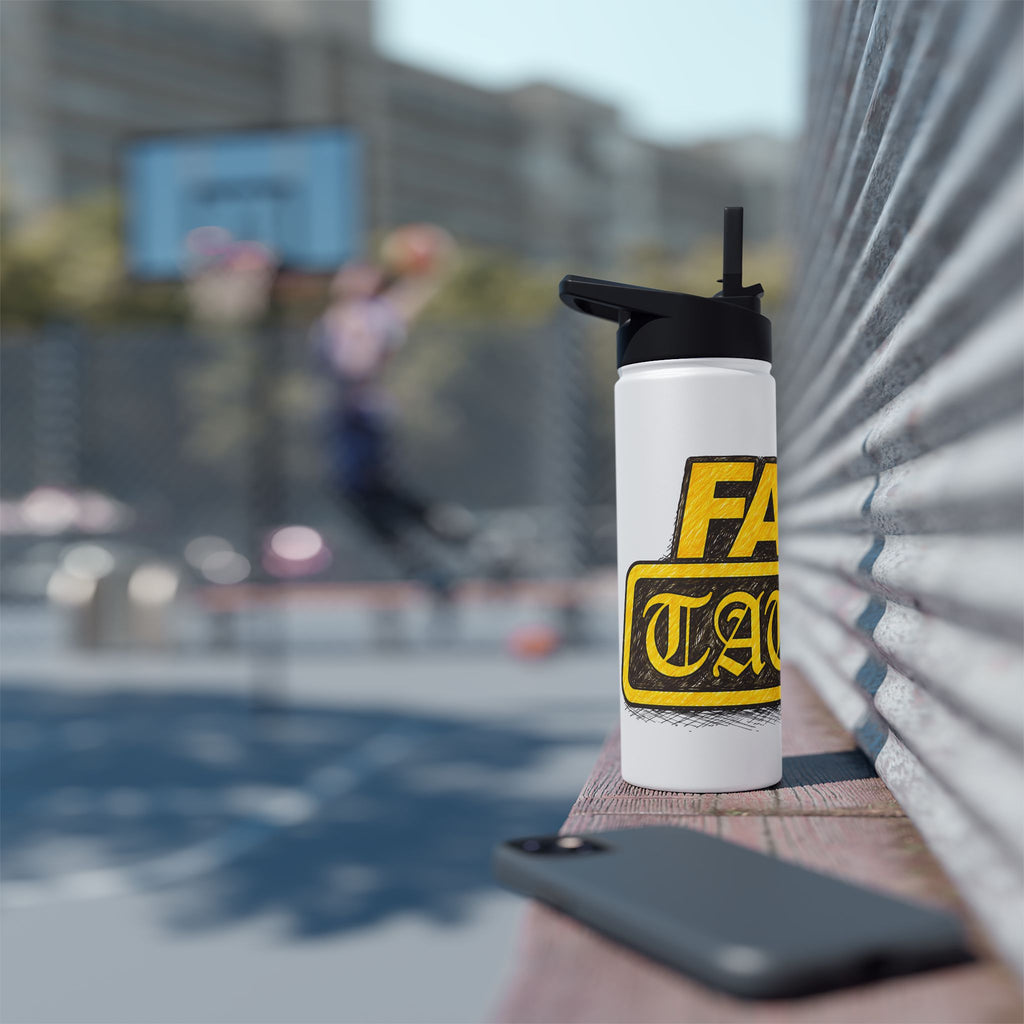 Adventure Stainless Steel Water Bottle — Bold Yellow 'Beak Battle' Graphic