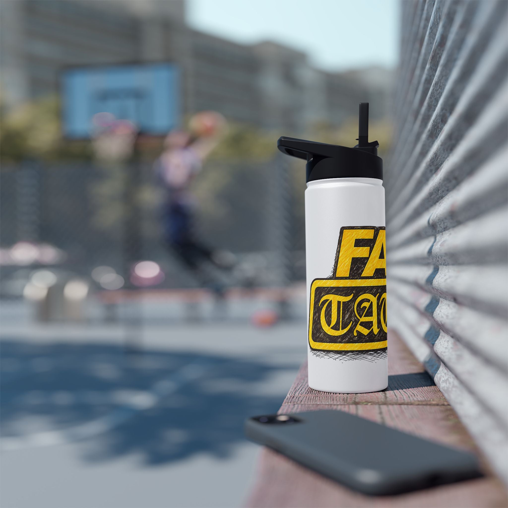 Adventure Stainless Steel Water Bottle — Bold Yellow 'Beak Battle' Graphic