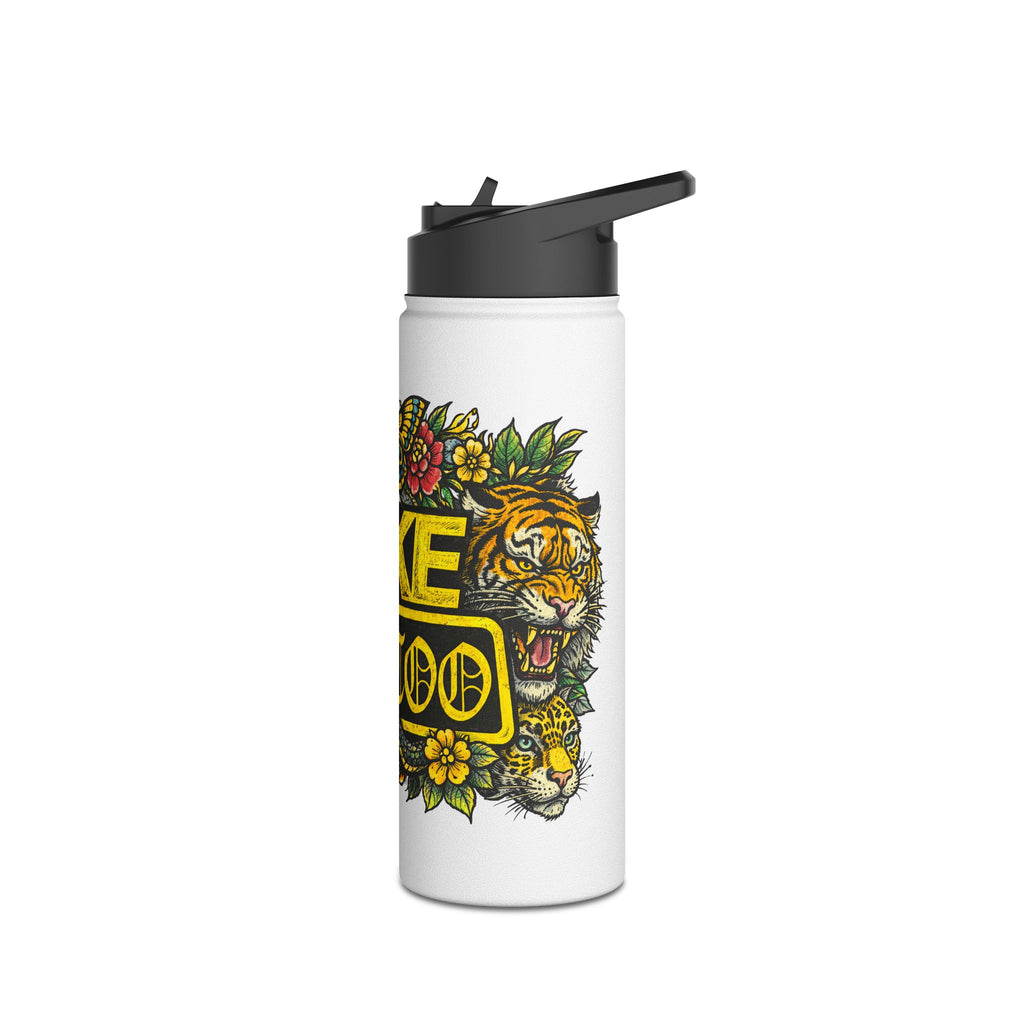 Tattoo-Style Stainless Steel Water Bottle — "Fake Tattoo" Vintage Floral Design