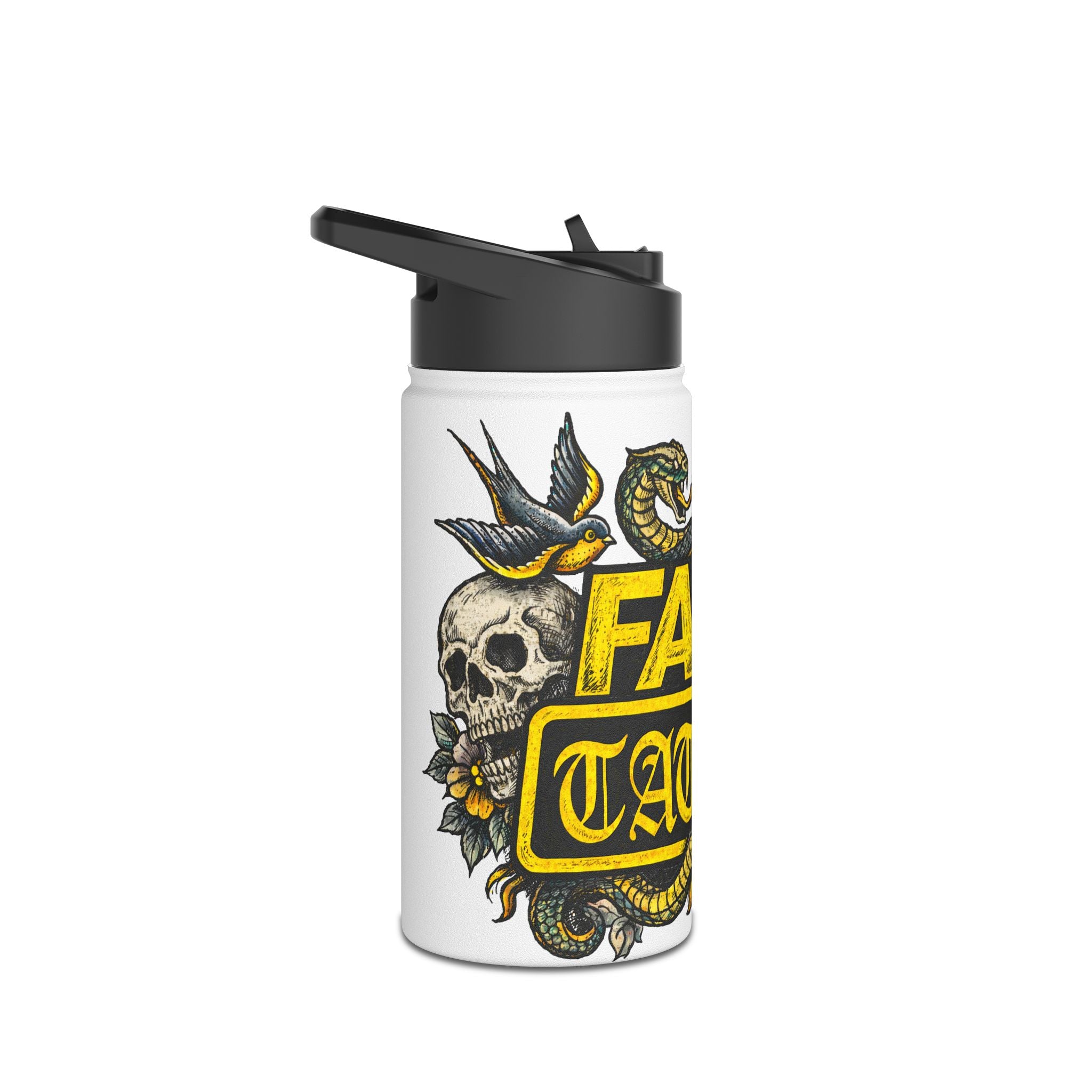 Fake Tattoo Skull & Snake Stainless Steel Water Bottle — 20oz Insulated