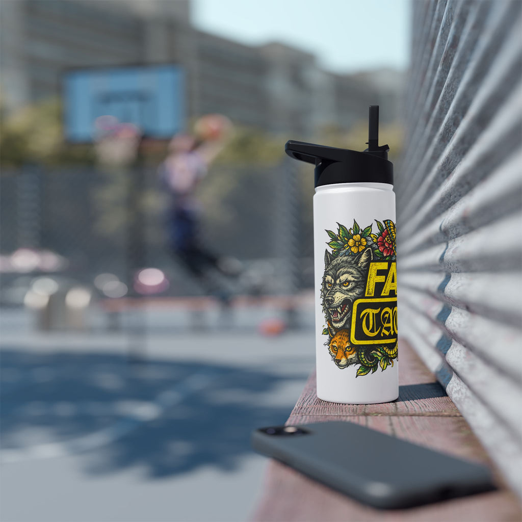 Tattoo-Style Stainless Steel Water Bottle — "Fake Tattoo" Vintage Floral Design