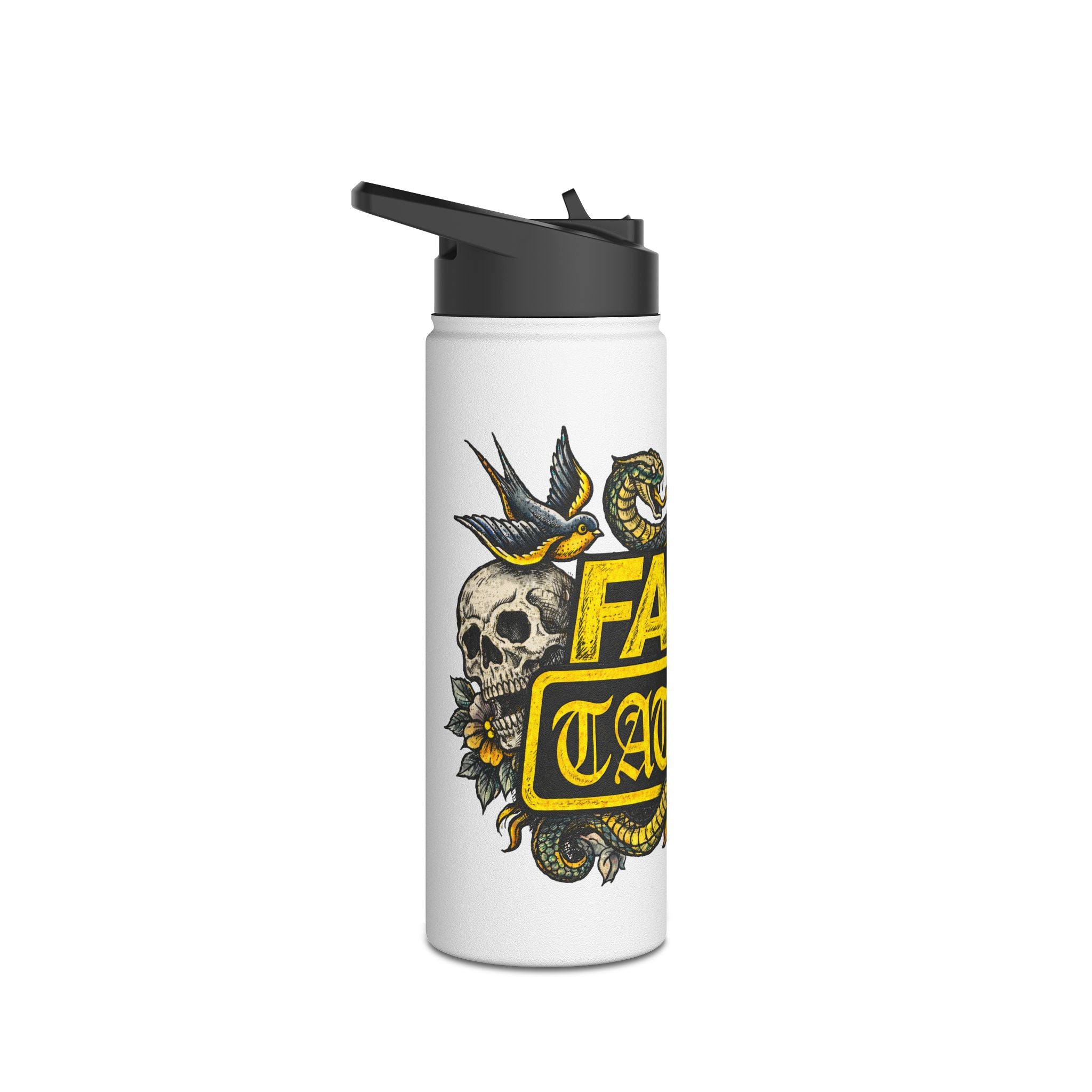 Fake Tattoo Skull & Snake Stainless Steel Water Bottle — 20oz Insulated