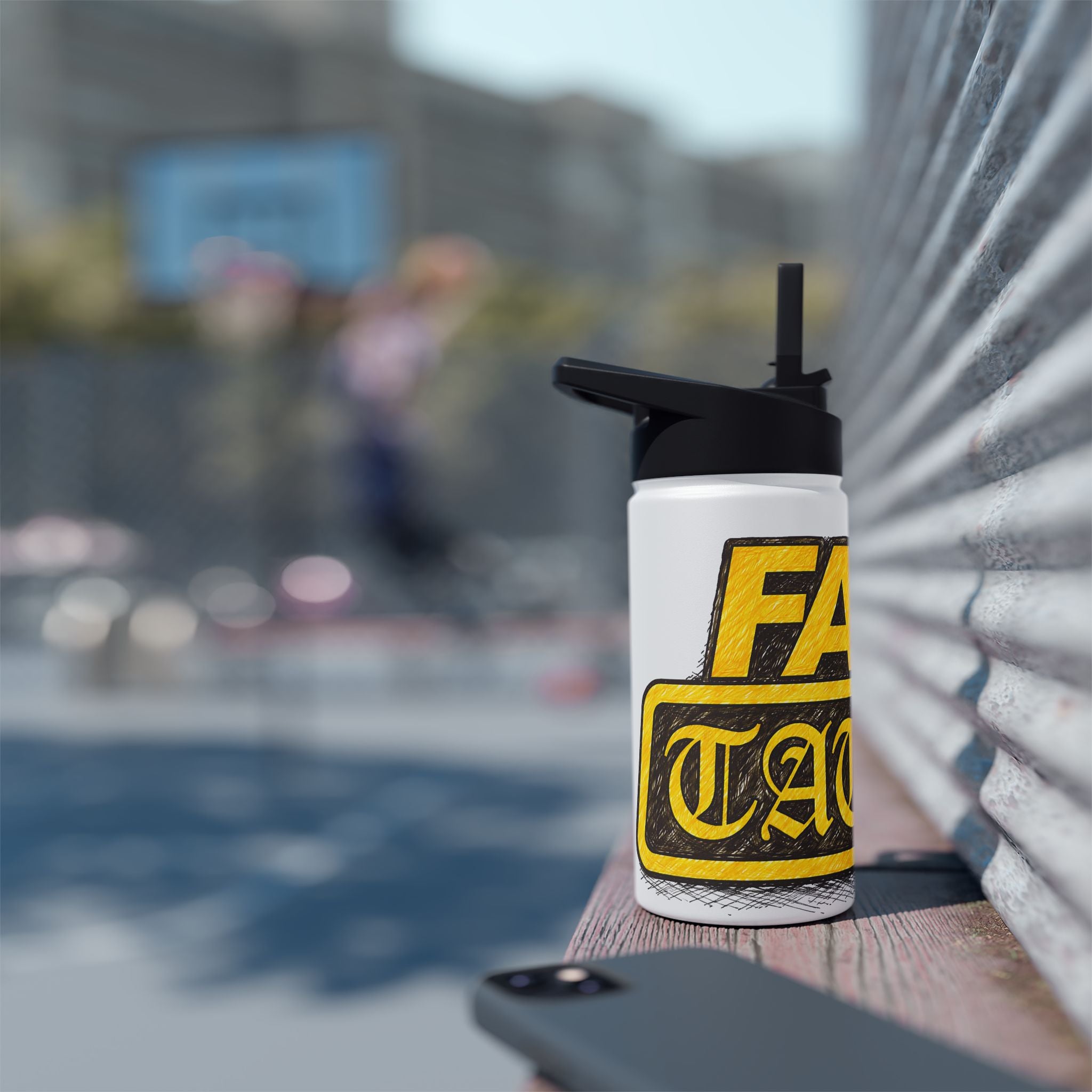 Adventure Stainless Steel Water Bottle — Bold Yellow 'Beak Battle' Graphic