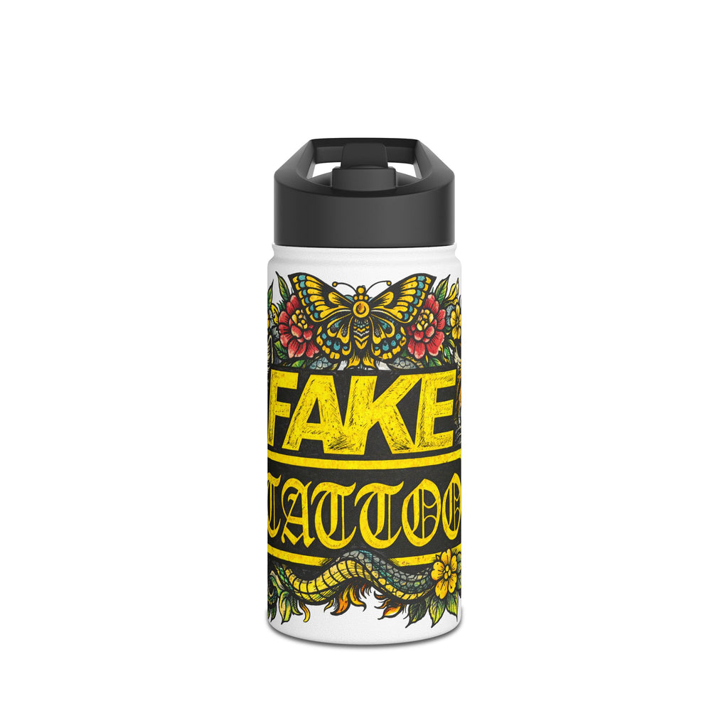 Tattoo-Style Stainless Steel Water Bottle — "Fake Tattoo" Vintage Floral Design