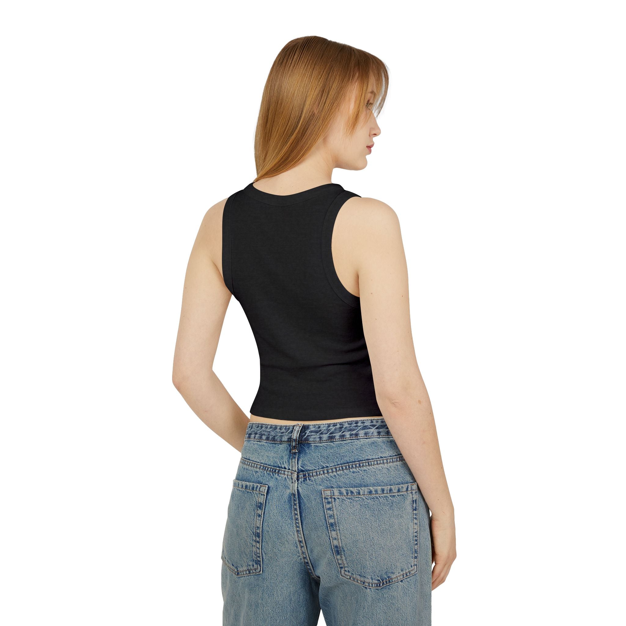 Fake Tattoo Racer Tank Top — Retro Yellow Graphic Crop Top