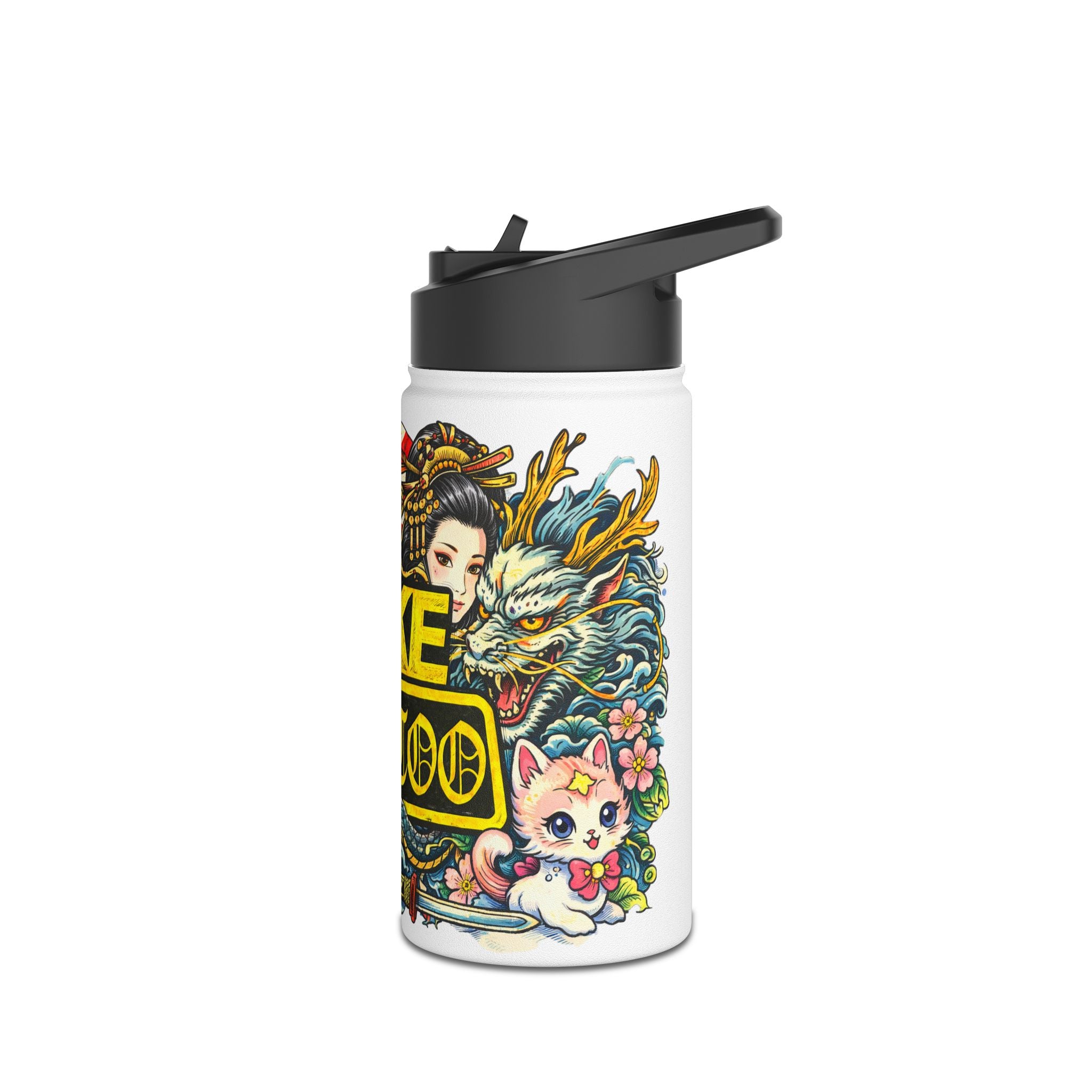 Tattoo-Style Stainless Steel Water Bottle — “Fake Tattoo” Bold Graphic