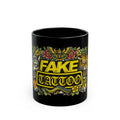 Fake Tattoo Black Mug — Bold Vintage Tattoo-Style Coffee Cup (11oz/15oz)