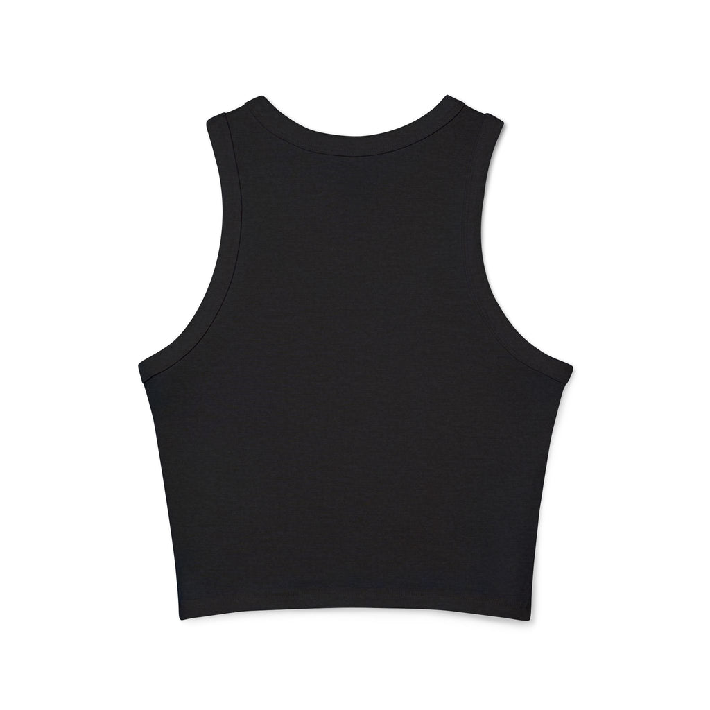 Fake Tattoo Racer Tank Top — Retro Yellow Graphic Crop Top