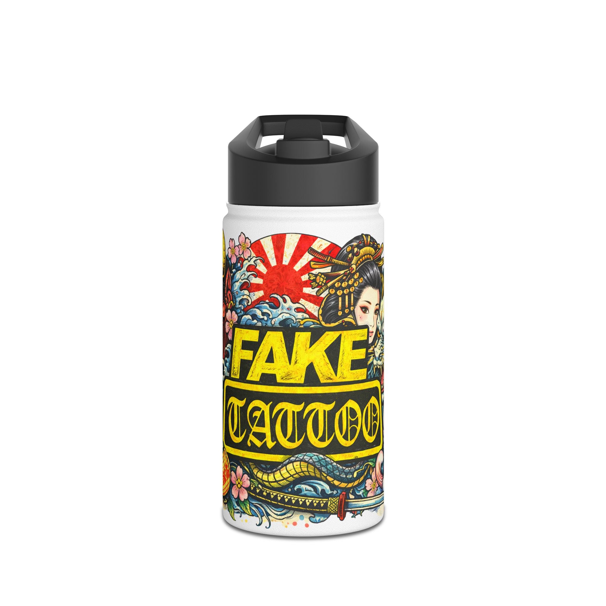 Tattoo-Style Stainless Steel Water Bottle — “Fake Tattoo” Bold Graphic