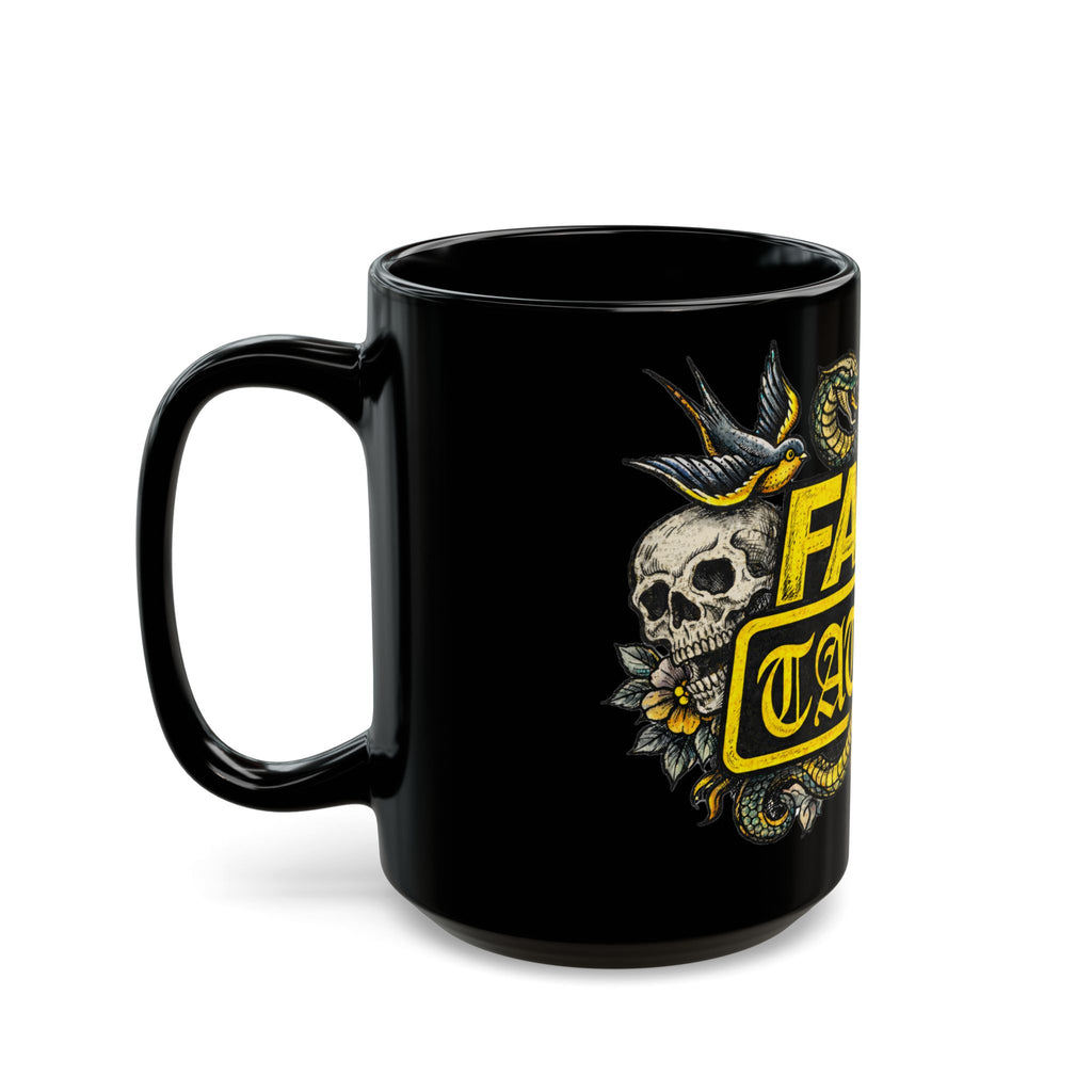 Fake Tattoo Black Mug — Skull & Snake Vintage Tattoo-Style Coffee Cup (11oz/15oz)