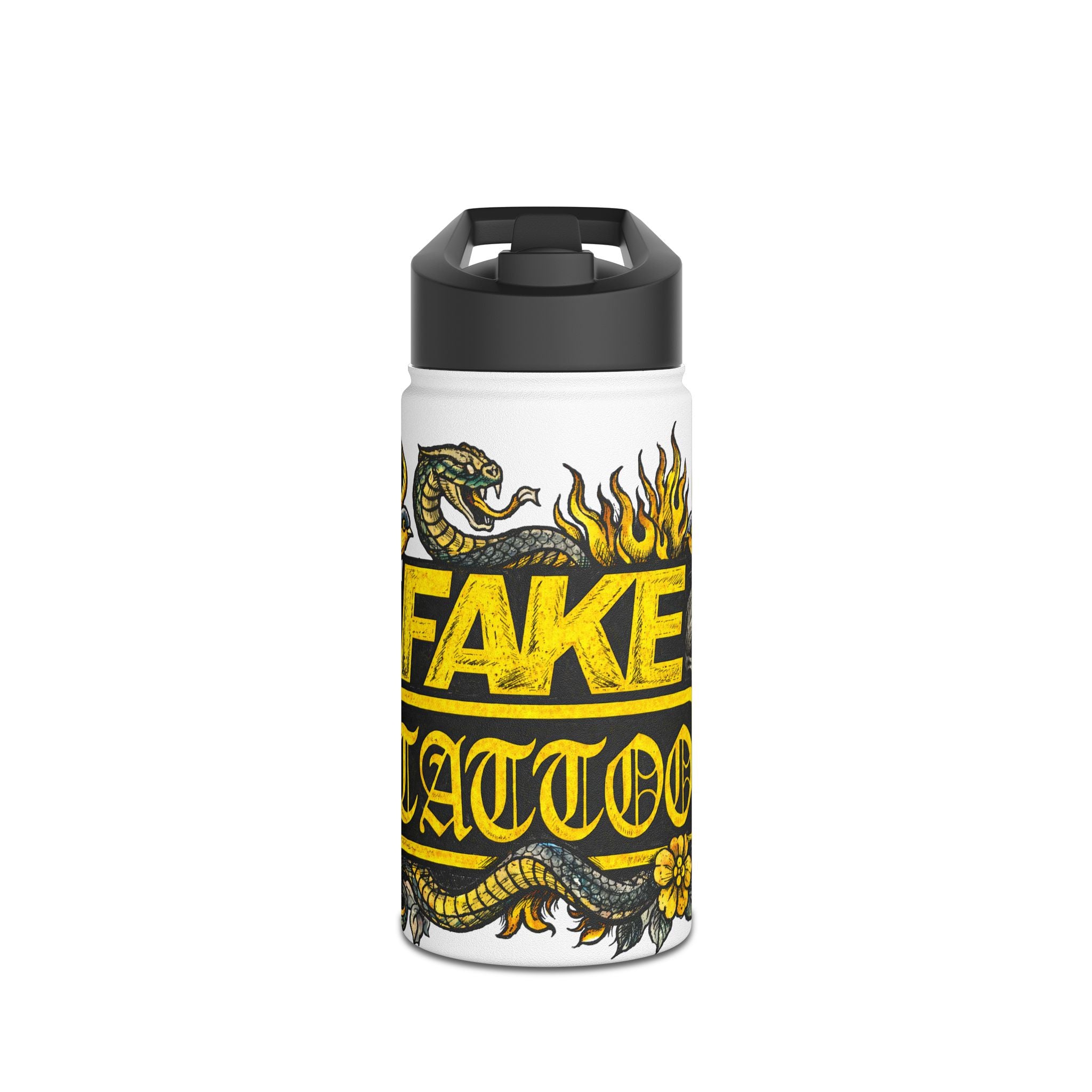 Fake Tattoo Skull & Snake Stainless Steel Water Bottle — 20oz Insulated