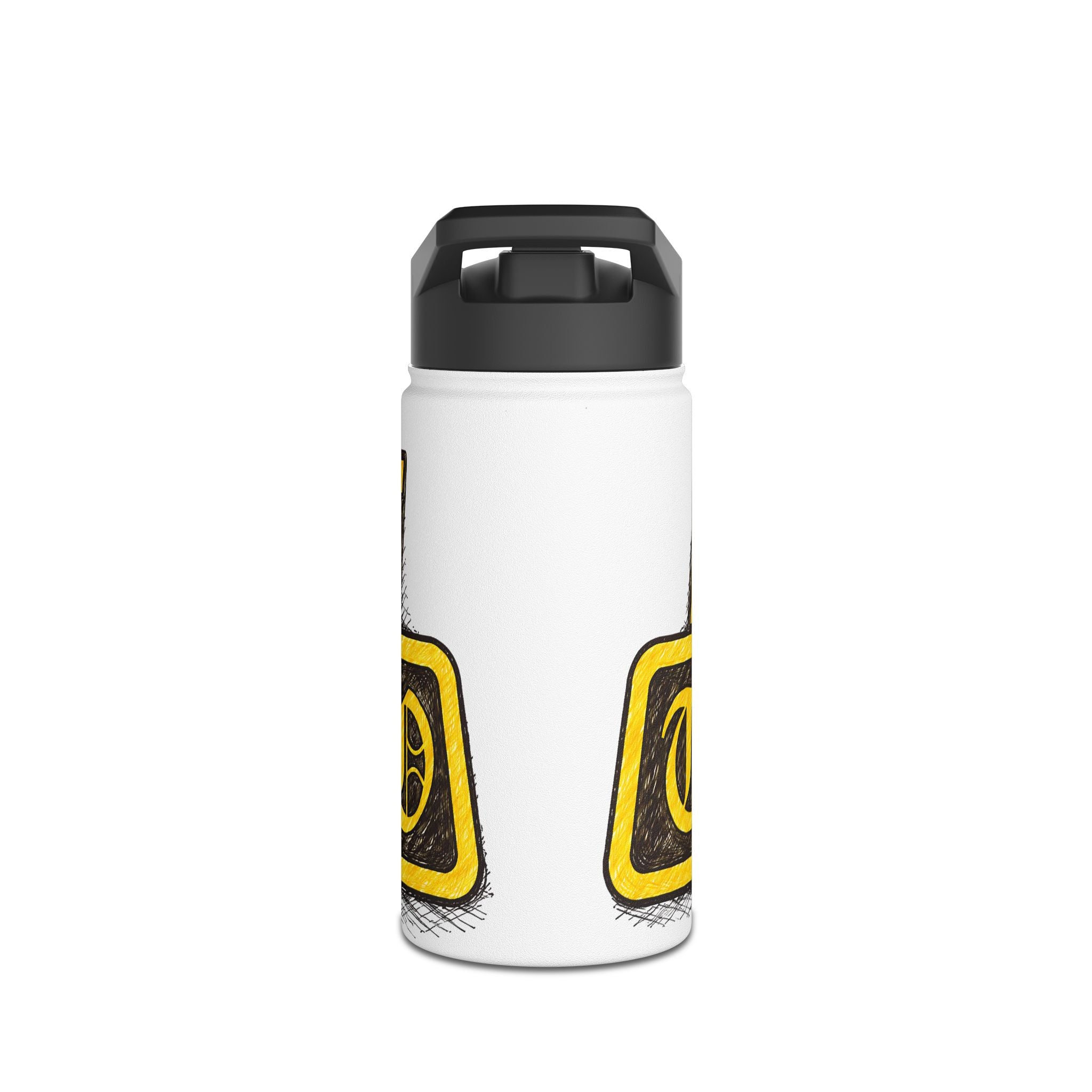 Adventure Stainless Steel Water Bottle — Bold Yellow 'Beak Battle' Graphic
