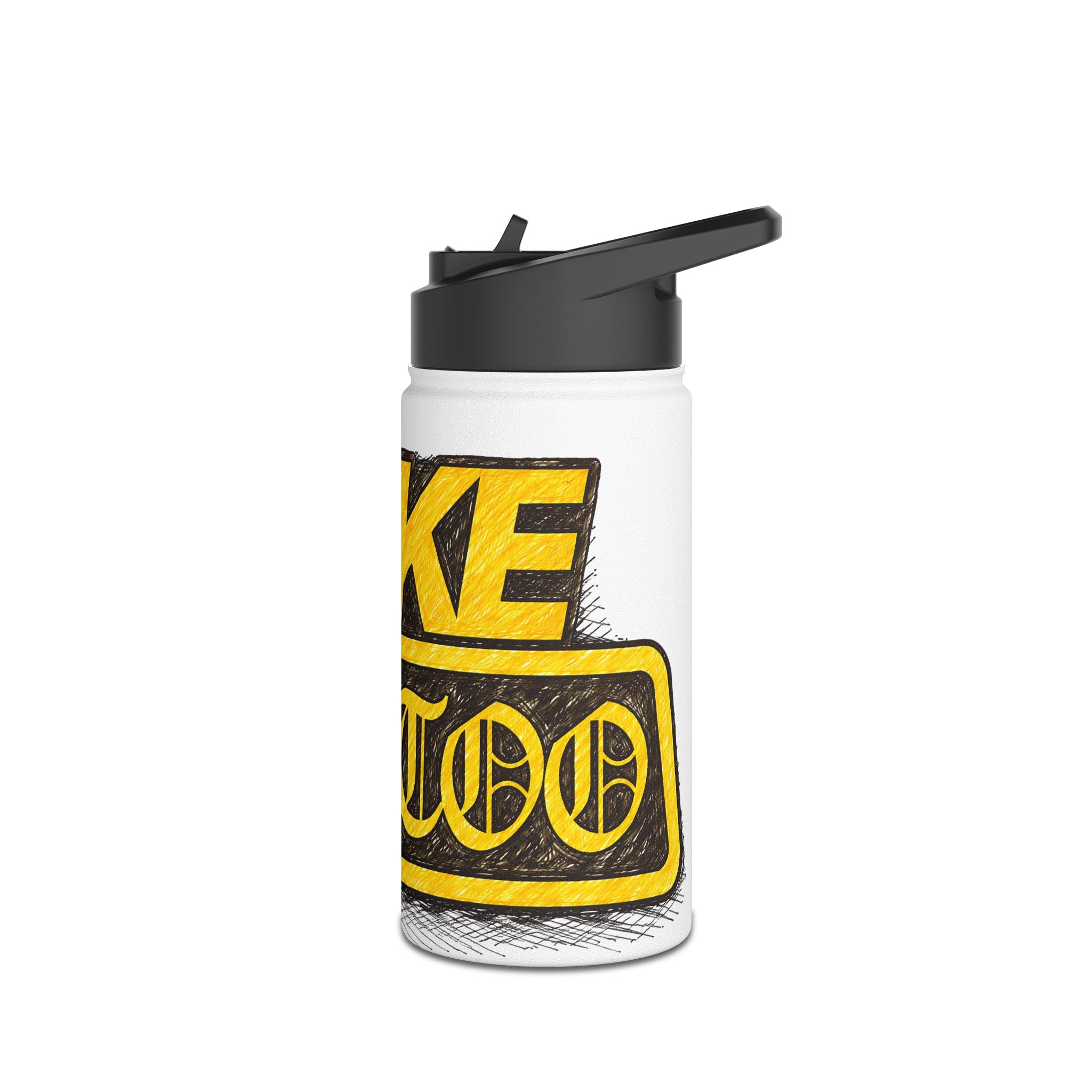 Adventure Stainless Steel Water Bottle — Bold Yellow 'Beak Battle' Graphic