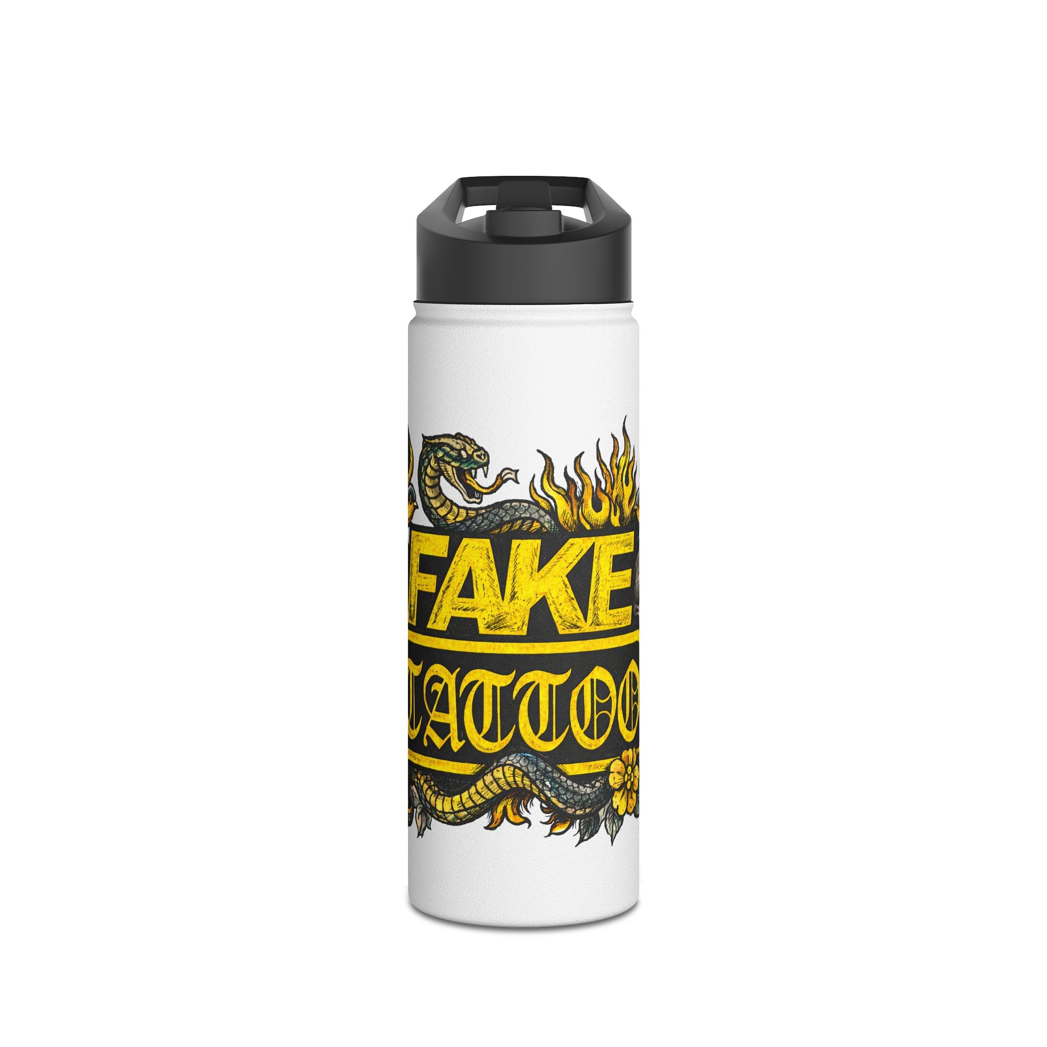 Fake Tattoo Skull & Snake Stainless Steel Water Bottle — 20oz Insulated
