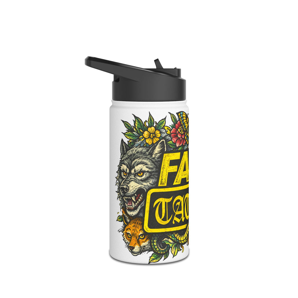 Tattoo-Style Stainless Steel Water Bottle — "Fake Tattoo" Vintage Floral Design
