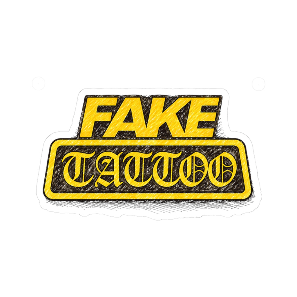 Fake Tattoo Kiss-Cut Sticker — Bold Yellow Retro Decal for Laptops & Gear