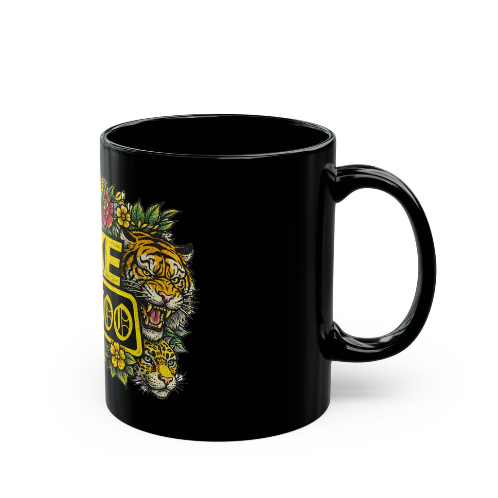 Fake Tattoo Black Mug — Bold Vintage Tattoo-Style Coffee Cup (11oz/15oz)
