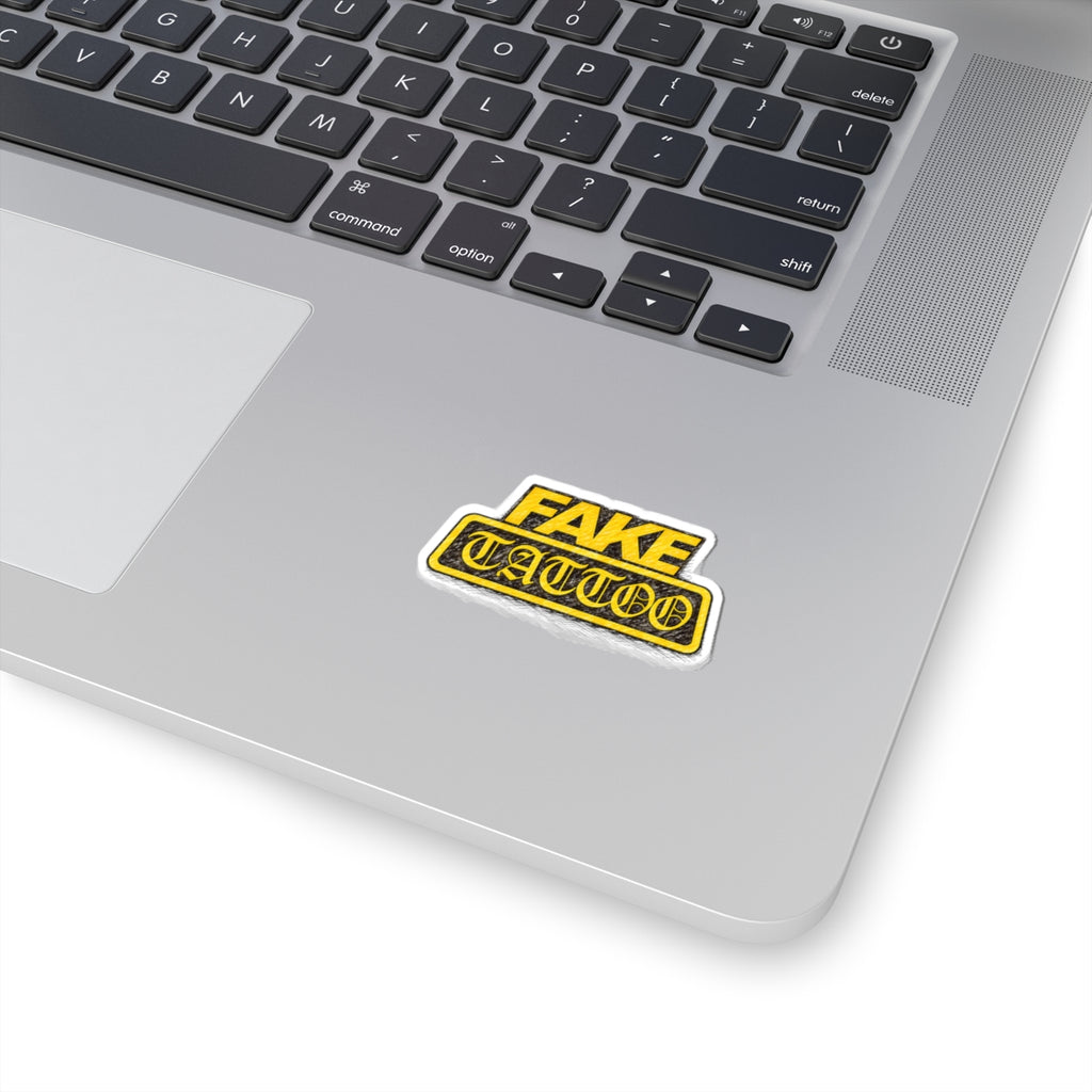 Fake Tattoo Kiss-Cut Sticker — Bold Yellow Retro Decal for Laptops & Gear