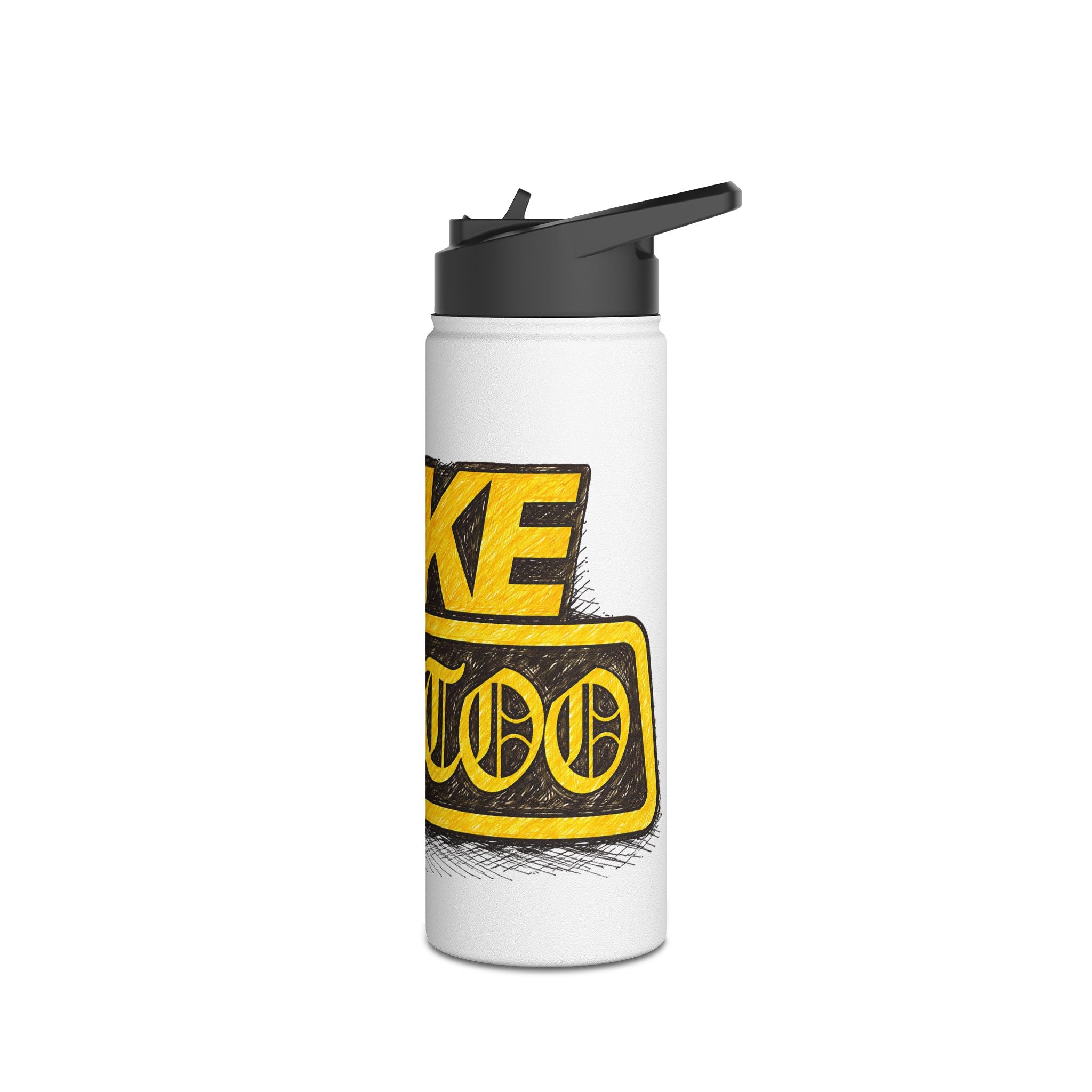 Adventure Stainless Steel Water Bottle — Bold Yellow 'Beak Battle' Graphic